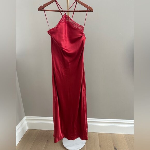 Reformation Silk Aara Lace Halter Slip Dress Sundried Tomato Size Small BNWT - Picture 11 of 11
